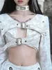 Damesjassen Bloedtoevoer Origineel Madhouse Oud Suede Punk Niche Schoudervullingen Korte jas Vintage Grunge Hollow Out Crop Top Jaqueta