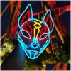 Party Masks Demon Slayer Glowing El Wire Mask Kimetsu No Yaiba Characters Cosplay Costume Accessories Japanese Fox Halloween Led Drop Dhzik