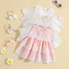 Flickaklänningar 0-4Y TODDLER Kids Girls Dress Flower Spets Half Sleeve Mesh Summer Princess Children Casual With Pannband