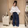 Clothing Sets 10 12 14 15 Teenage Girls Clothes Suit Spring Childrens Denim Vest Wide Leg Pants 2pcs Kids Set Children Outfit