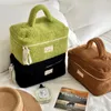 Doce cor sólida de pelúcia senhoras sacos cosméticos simples grande capacidade bolsa feminina casual portátil saco de armazenamento feminino bolsa tote 240122