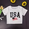 Women's T Shirts USA American Flag Pattern Print T-shirt Vintage Harajuku Slim Short Sleeve Crop Top Streetwear Women kläder Y2K Sexig baby