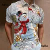 Polos masculinos Hristmas Polo Shirt para homens 3d Papai Noel impresso manga curta tops férias roupas casuais soltas golfe de grandes dimensões