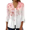 Blouses pour femmes 2024 Mode Femmes Chemise Col V Sexy Manches Trois-Quarts Patchwork Fleur Imprimer T Été Lâche Tee Tops