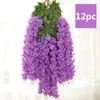 Fleurs décoratives 12 pièces glycine artificielle rotin fausse fleur violette guirlande suspendue pour la maison chambre fête décoration de mariage vignes végétales