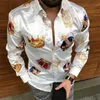Mäns avslappnade skjortor Autumn Luxury Crown Printed Shirts For Men 2021 Ny Long Sleeve Slim Casual Shirts Streetwear Social Party Clothes Chemise Homme T240202