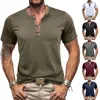 Herren T-Shirts Sommer Männer lässige Tees Solid Farbe Kurzarm Hemd für Sport Henley Kragen Polo T-Shirt Colorblock Button Ausschnitt