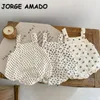 Mamelucos Primavera Otoño Bebé Niña Niño Body de algodón Lindo estampado Cuello cuadrado Sin mangas Correa Mono Nacido Ropa para niños pequeños E92575