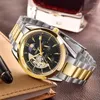 Zegarek chenxi moda luksusowy złoty zegarek Mężczyźni Tourbillon zegarki Księżyc Faza szkieletowy Automatyczny mechaniczny Montre Homme