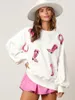 Sweats à capuche pour femmes Y2K Sweat-shirt à paillettes pour femmes Vintage broderie à manches longues col rond hauts style coréen imprimé hippie streetwear à capuche