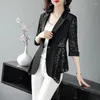 Women's Jackets Fashion Korean Commuter Lace Spliced Suits Coats 2024 Summer Office Lady Solid Color Slim Elegant Cardigan Clothing