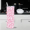 Water Bottles Leopard Print Vacuum Insulated Stainless Steel Skinny Tumbler With Straw Coffee Mug Bottle Lid Cup For Travel Camping