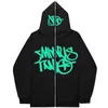 Kvinnors hoodies gotiska brev tryckt kvinnor y2k casual överdimensionerad fulll zip up fleece män höst hip hop song hylsa jackor kappa