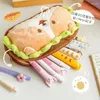 Pencil Bag Cute Large Capacity Storage School Supplies Kawaii Plush Hamburger Dog Case Student Stationery