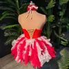 Сценическая одежда, Рождественский костюм Гого, красное платье-пончо, сексуальное кружевное бархатное лоскутное вечернее платье для косплея, женский праздничный наряд XS5528