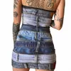 Vestidos casuales Sin tirantes Patchwork Denim Impresión Azul Degradado Nalga de mujer Vestido envuelto Sin espalda Adelgazante Ajuste Corto Verano