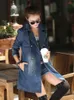 Jean Jacket for Women 2023 Autumnwinter Fashion Polo Mid Length Casual Double Breasted Belt Denim Trench Coat Women Jacket TOP 240119