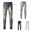 Jeans firmati da uomo Pantaloni da uomo viola Strends Distressed Nero Strappato Biker Slim Fit Moto Mans Stacked Larghi Fori Effetto incrostazione RONI