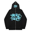 Hoodies femininos gótico carta impressa mulheres y2k casual oversized fulll zip up velo homens outono hip hop manga longa jaquetas casaco