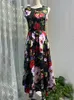 100% Cotton Flower Printing Dress Summer Women O-Neck Sleeveless Waist-closing Party Holiday Expansion Vestidos