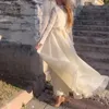 Сексуальное кружевное белое платье макси, женское элегантное платье с вышивкой из бисера и длинным рукавом, женские тонкие банкетные платья с лацканами 240123