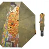 Umbrellas Fully Automatic Women Rain Umbrella Gustav Klimt Oil Painting Three Folding Portable Sun Protection Parasol