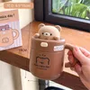 Tasses Mignon Ours Lapin Tasse Kawaii Paille Avec Couvercle Filles Enfants Couple Chaud Tasse Japon Grand Résistant À La Chaleur En Acier Inoxydable Café Petit Déjeuner