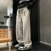 Pantaloni maschili sport retrò grigio retrò per uomini e donne hiphop Personalità di design sciolte in gamba Ins nicchia dritti pantaloni casual