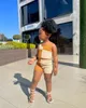 Barn baby barn och flickor kläder sommarfärg matchande ärmlösa hängslen backless shorts Vest Casual Set Age 3-8 240131