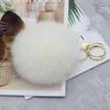 Keychains Luxury 13cm Fluffy Real Fox Fur Ball Pom Poms Pompom High Quality Keychain Car Key Chain Metal Ring Pendant For Women F312