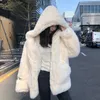 Korean Thickened Mink Velvet Coat Women Winter Clothes Jacket Version Loose Imitation Rabbit Fur Plush Hooded Fur Coat 240124