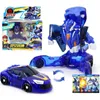 Coreano dos desenhos animados anime girando mecard venosa azul transformável robô carro unicórnio brinquedo figura de ação 3 cartão 240126