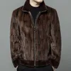 Designer Winter Fur Mens Jacket minkrock tjock isolering Guld dubbelsidig DFV7