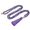 8mm Natural Ametista Contas Atadas 108 Japa Mala Rosário Colar Meditação Oração Yoga Jóias para Homens e Mulheres 240127