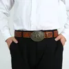 Bälten Western denim Zinc Alloy Letter Buckle Leather Top Line Retro Flower Orange Belt Men's and Women's äkta