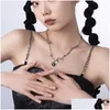 Anhänger Halsketten Mode Dunkelblau Kristall Herz Halskette Für Frauen Casual Perle Schlüsselbein Chunky Link Ketten Colliers Charme Schmuck DHN0Y