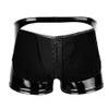 S-5XL Plus Size Sexy Heren Boxers PVC Kunstleer Zip Pouch Boxershorts Mannen Fetish Ondergoed Open Butt Club Slipje Gay Trunks 240124