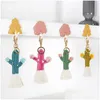 Rame Cactus Keychain El yapımı örme pamuk iplik sarılı püskül kadın moda boho tarzı butik mücevher damla dağıtım dhu9v