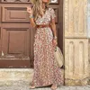 Sukienki swobodne Summer boho długie sukienki Kobiety Paisley Print V Neck Belted Maxi Kobiet Floral High Slit Robe Party Beach