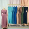 Etnische kleding moslim mode satijn abaya met zakken riem hijab jurk gesloten abaya's voor vrouwen Dubai Turkije Ramadan Eid Islam Afrikaanse