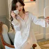 Printemps nouveau pyjama femmes glace soie rose col lapin maison fureur ensemble doux et confortable