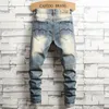 Druised Jeans Mens Retro Blue Fashion Slim Motorfietsbroeken mannelijke Hiphop Street Hole denim broek 240125