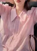 Damskie bluzki jielur vintage różowe proste koszule dla pojedynczych piersi stały kolor mody biurowy eleganckie guziki