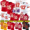 #15 Patrick Mahomes Football Jersey #87 Travis Kelce Chris Jones Clyde Edwards-Helaire Nick Bolton Marquez Valdes-Scantling Isiah Pacheco 이름 모든 이름 Jersys