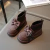 Boots Autumn Girl's Sock Black Brown Bowtie Stylish Children Kort stövel Ankelhög 26-36 Slip-On Elegant Pu Leather Kids Shoes