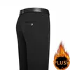 Herren Herbst Winter Dehnbare Hose Plüsch Smart Casual Anzughose Lose Gerade Marineblau Schwarz Anzughose Dicke Warme Hose 240125