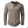 T-shirt da uomo T-shirt da uomo Camicia Henley in cotone Manica lunga Basic Colletto a fascia casual 230921 Drop Delivery Abbigliamento Abbigliamento da uomo Uomo Dhejd