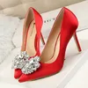 BIGTREE Silver Gray Black Women Bridal Wedding Shoes Faux Silk Satin Rhinestone Crystal Shallow Woman Pumps Stiletto High Heel 240129