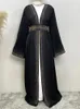 Etniska kläder eid muslimska abaya för kvinnor diamant kimono cardigan klänning fick ramadan snörning abayas kaftan dubai arab långa mantel vestido