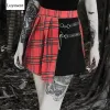 Vestidos preto vermelho xadrez goth feminino irregular saias plissadas 2020 senhora escuro lolita império retalhos gótico punk hipster minissaia